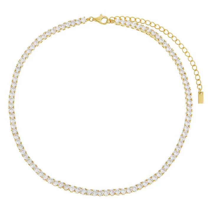 Factory Wholesale Elegant 18K Gold Plated Full Cubic Zirconia Tennis Necklace Jewelry for Women Brass Choker Necklace