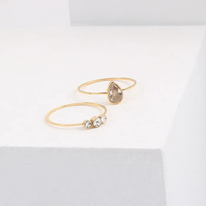 Dainty Minimalist Stainless Steel 3 CZ Zirconia One Drop Crystal Stacking Women Girls Ring