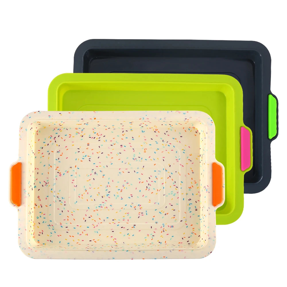 Manjia Diy Bakeware Mold Silicone Double Color Baking Pans Rectangular Cake Baking Tray Biscuit Bread Baking Pans