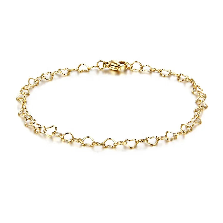 Fine Jewelry Gold Plated Adjustable Love Link Heart Chain Link Bracelet for Women