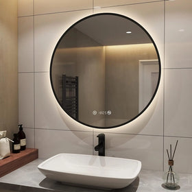 Vanity Backlit Defogger Smart Mirror Time Display Toilet Wall Round Bathroom Mirror with Led Light