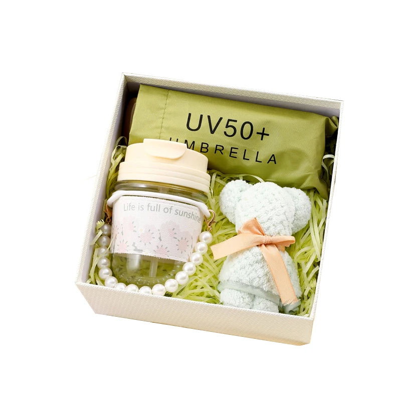 Self-Care Relaxation Gift Set for Friends Exquisite Packaging Includes Portable Fan Cups Sun Umbrella and More for Birthday
