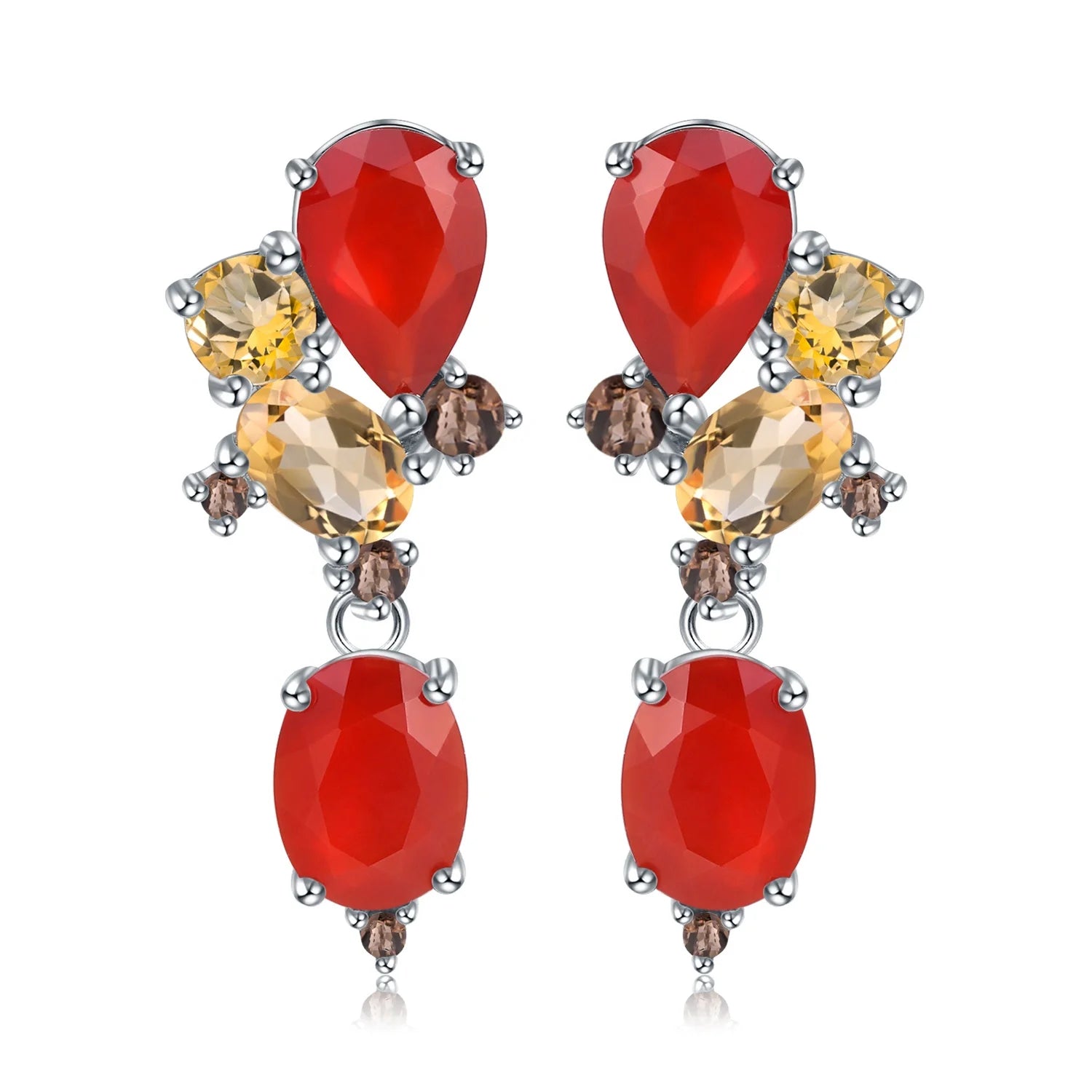 C7645 Abiding Vintage Fine Jewelry Natural Stone Red Agate Citrine Smoky Cz Gemstone 925 Sterling Silver Drop Earrings