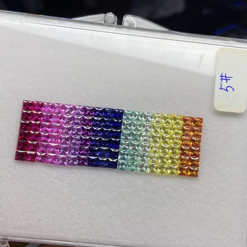 HQ GEMS Lab Corundum Square 3x3mm New Color Princess Cut Rainbow Sapphire Stone Price Per Carat