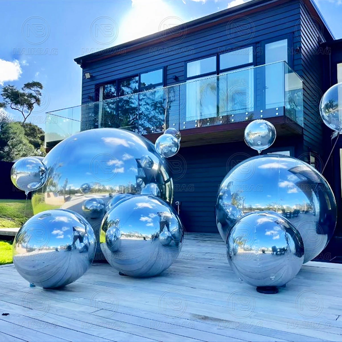Inflatable Christmas Big Shiny Balls Silver Mirror Balloons Chrome Reflective Mirror Ball Sphere for Party Decorations