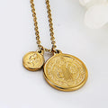 Elizabeth Coin Saint Benedict Medal Necklace 18K Gold 316L Stainless Steel Christian Sacramental Religious Jewelry Catholic Gift