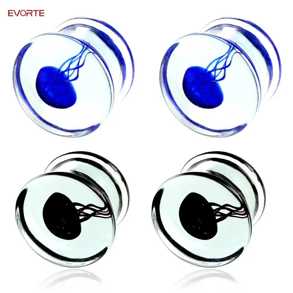 Evorte Handmade Glass Ear Gauges Ear Plugs Ear Expander Weights Flesh Tunnels Piercing Body Jewelry Trendy Unisex Jellyfish