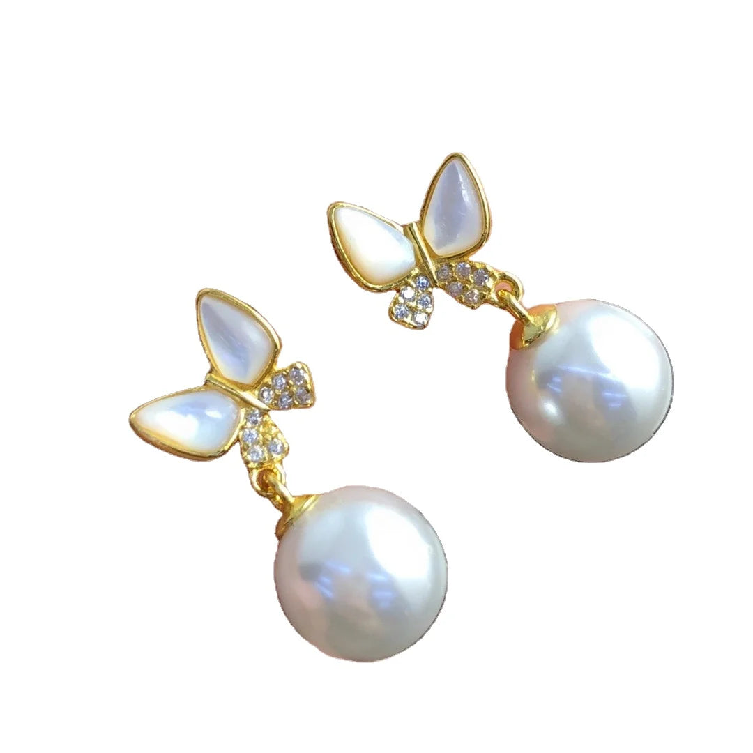 E1917 8-9mm DIY Natural Freshwater Pearl Charm Earrings Mounting Accessory 925 Sterling Silver Gold Plated  Jewelry for Women