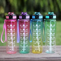 Large Capacity Colorful Gradient Sport Water Bottle with Flip-Top Lid Handle Transparent Plastic Fitness Equipment for Camping