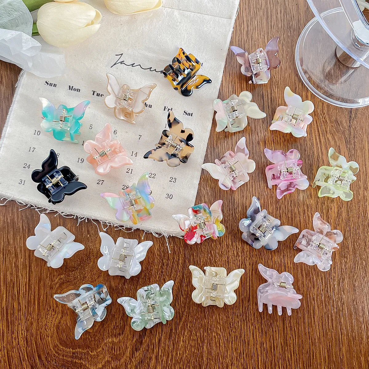 YHJ Wholesale Women's Hair Accessories 22 Colors Acetate butterfly Hair Claw Custom logo 4 CM Mini Acetate butterfly Hair Claw