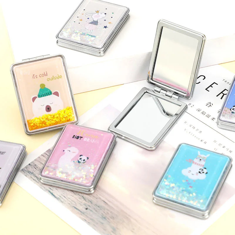 Custom logo Korean Style Cute Pocket MirrorCartoon Mini Makeup Portable Small Hand Mirrorr Cermin Kartun