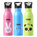 Wholesale American Style Cartoon Children Colorful Stainless Steel Sport Water Bottle with Straw and Carabiner
