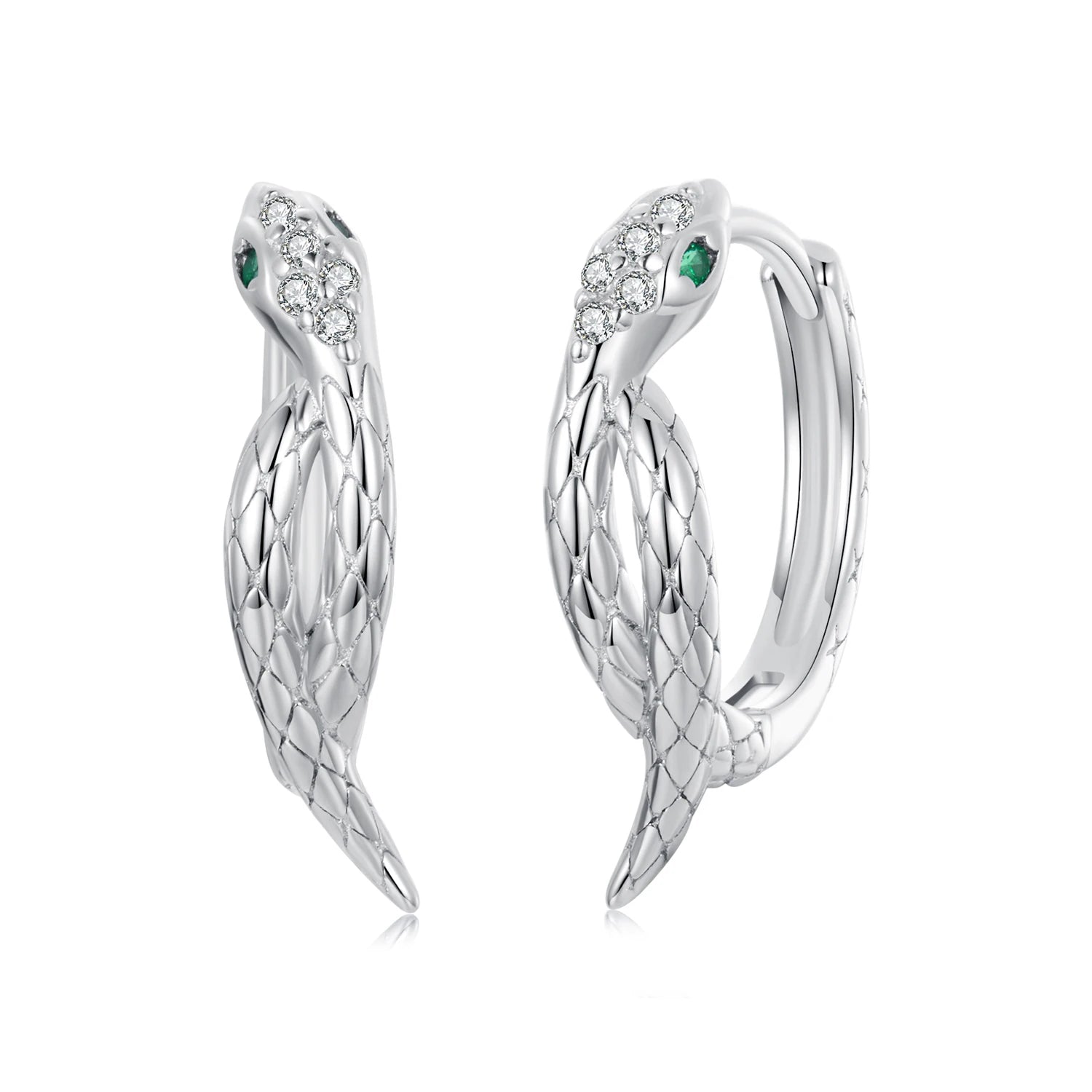 925 Sterling Silver Snake Hoop Earrings for Women Green Zircon Eyes Lightweight Ear Buckles Statement Fine Jewelry BSE1008