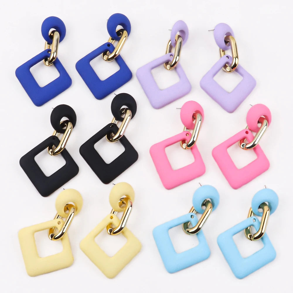 Korean Vintage Macaron Sweet Girl Matte Elegant Woman Fashion Jewelry Geometric Hollow Acrylic Drop Earrings