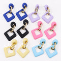 Korean Vintage Macaron Trendy Wedding Elegant Woman Matte Fashion Jewelry Geometric Hollow Acrylic Stud Earrings Party High