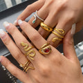 Chic Cubic Zircon Malachite Stacking Snake Ring Waterproof 18K Gold Plated Stainless Steel Opening Rings