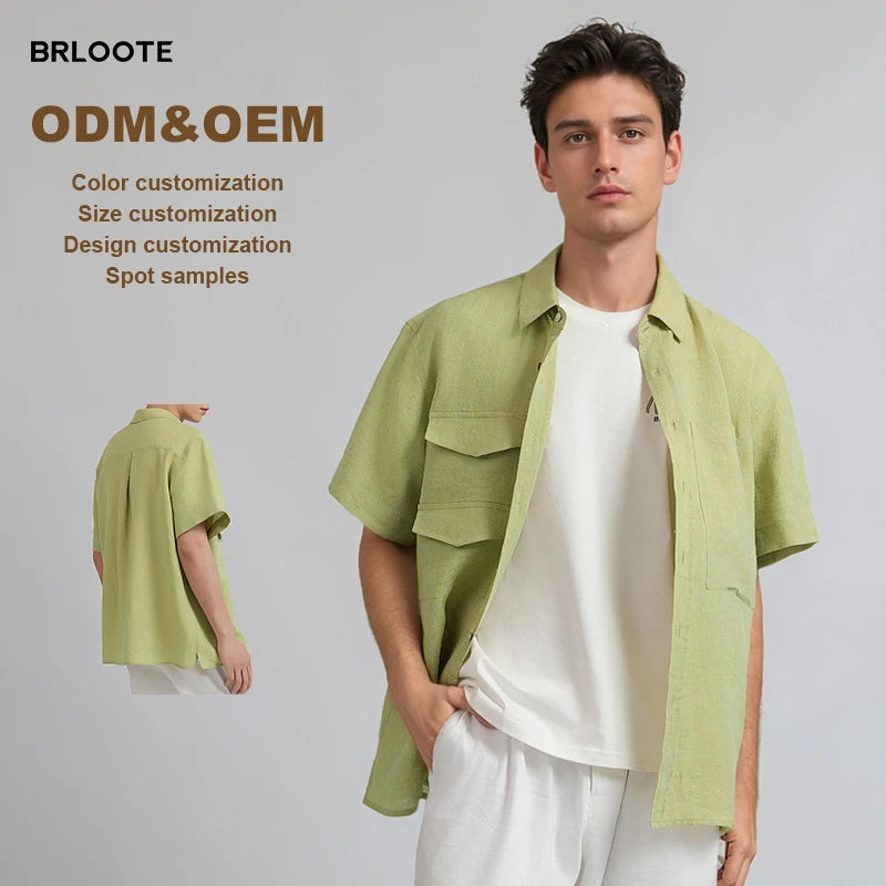 Customized Breathable Linen/Cotton Men's Short Sleeve Casual Oversized Shirt Jacket ODM for Spring and Summer