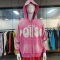OEM Streetwear Applique Patch Letter Vintage Acid Wash Pullover Distressed Cry Studded Rhinestone PatchWork Pink Zip up Hoodie