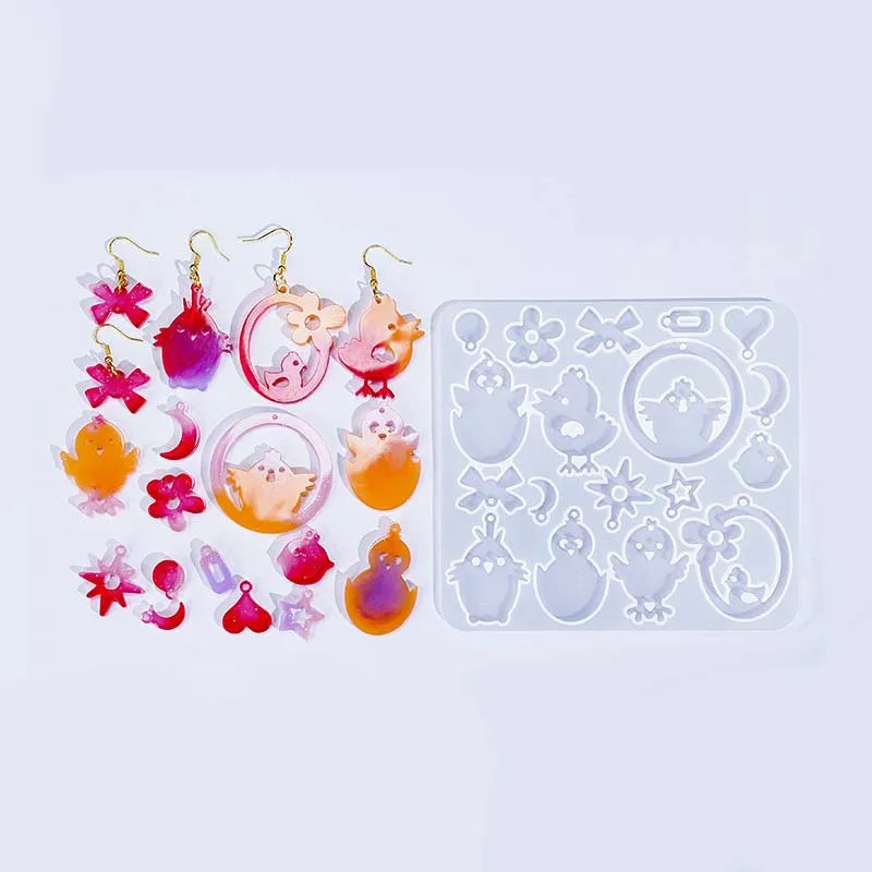 DIY Adhesive Animal Series Pendant Earrings Silicone Mold Rabbit Chicken Cat and Bear Earrings Jewelry Model