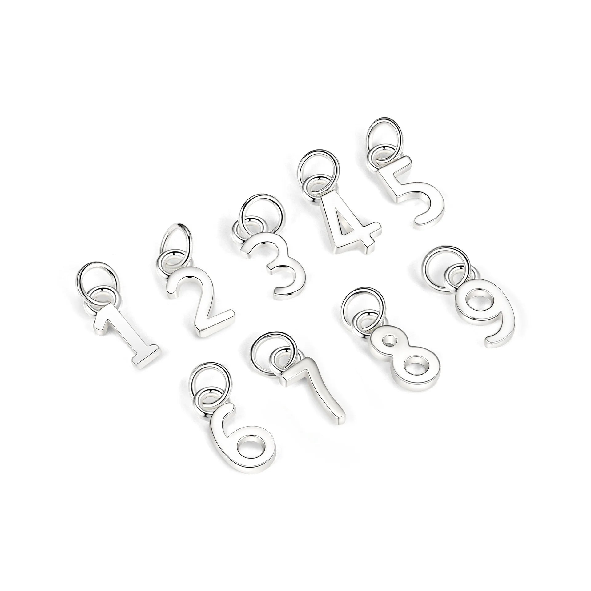 Hot Sales 925 Sterling Plain Silver Classic Number Charms for Bracelets Jewelry Making