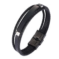 Wholesale Hand Jewelry Black Stainless Steel Can Laser Engraving Custom Logo Woven Braided Leather Bracelet Bangle for Men Women