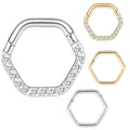16G Piercing Nose Ring CZ 316L Surgical Steel Hexagon Septum Clicker Segment Ear Tragus Cartilage Helix Daith Earring Jewelry