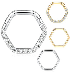 16G Piercing Nose Ring CZ 316L Surgical Steel Hexagon Septum Clicker Segment Ear Tragus Cartilage Helix Daith Earring Jewelry