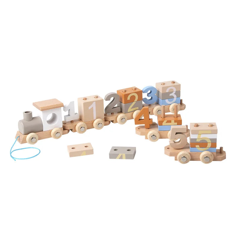 2024 Newest Design Wooden Digital Train Building Blocks Montessori Stacking Toys  for Toddlers 1-7 Birthday Gift