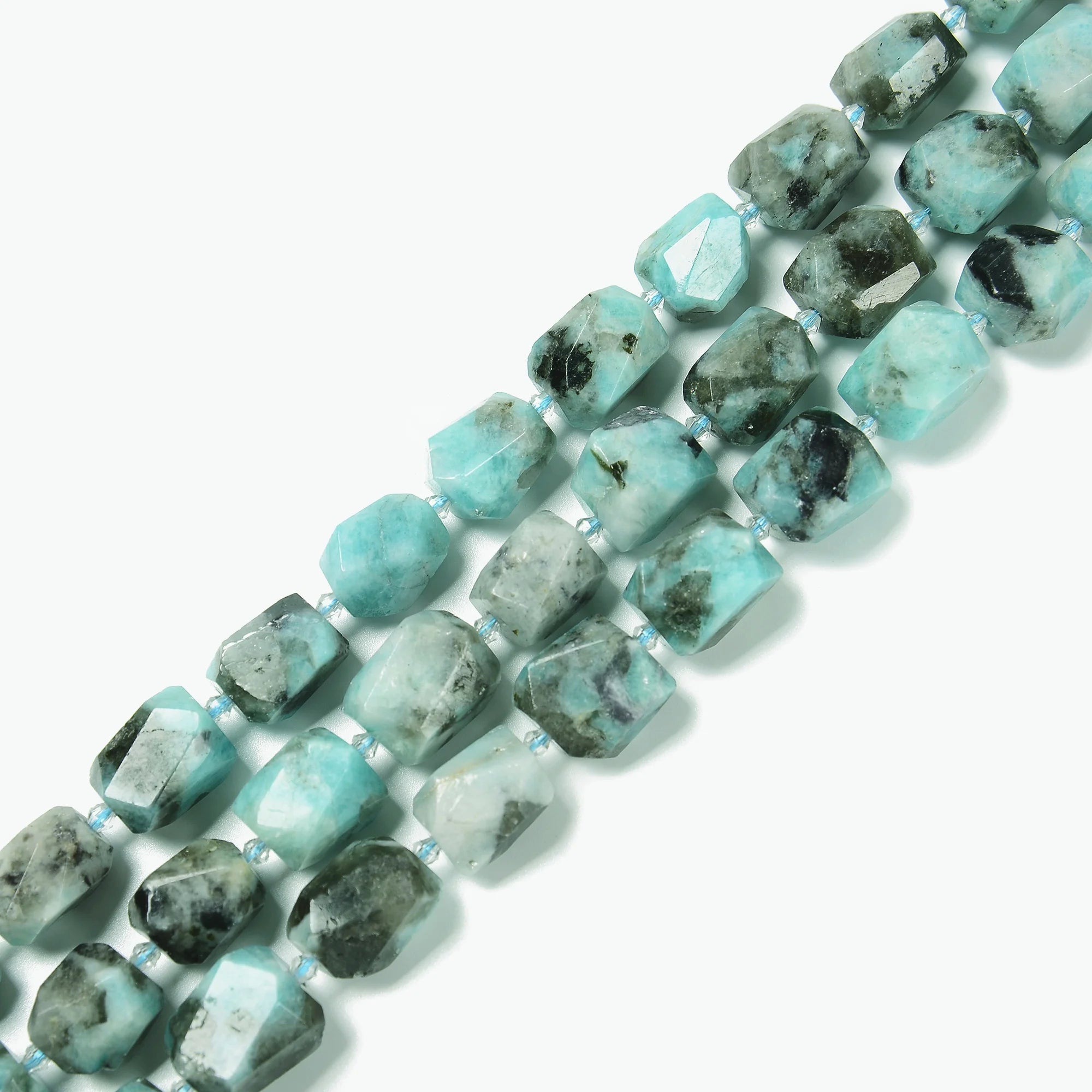 Customized Side Center Drill Faceted Nugget Chunk Stone Bead Strand Black Blue Amazonite Beads for Jewelry Making 12-14x16-18mm