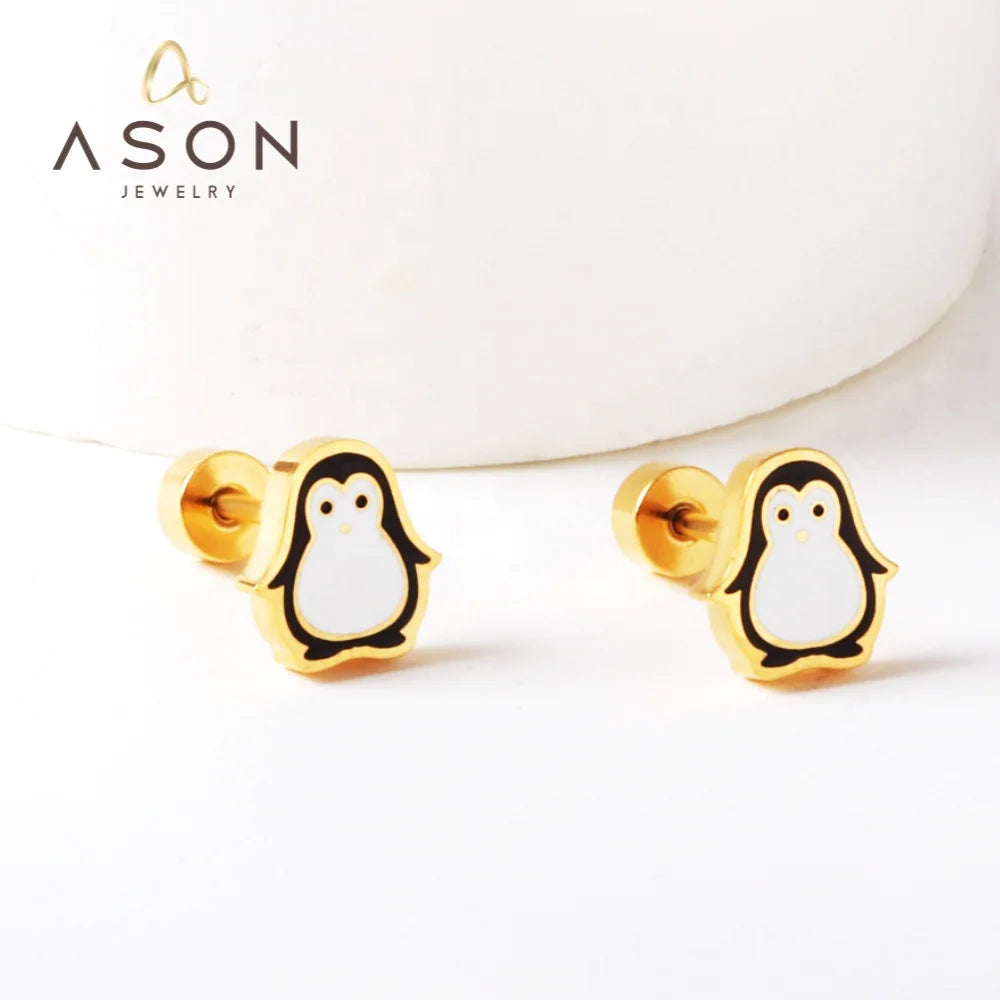 ASON Animals Stainless Steel Earring 18K Gold Plated Custom Lovely Screw Earrings Jewelry