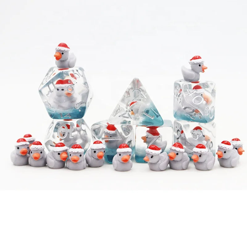 Rpg Custom Dice Set Polyhedral Dnd Resin Dice Grey Duck Inclusion