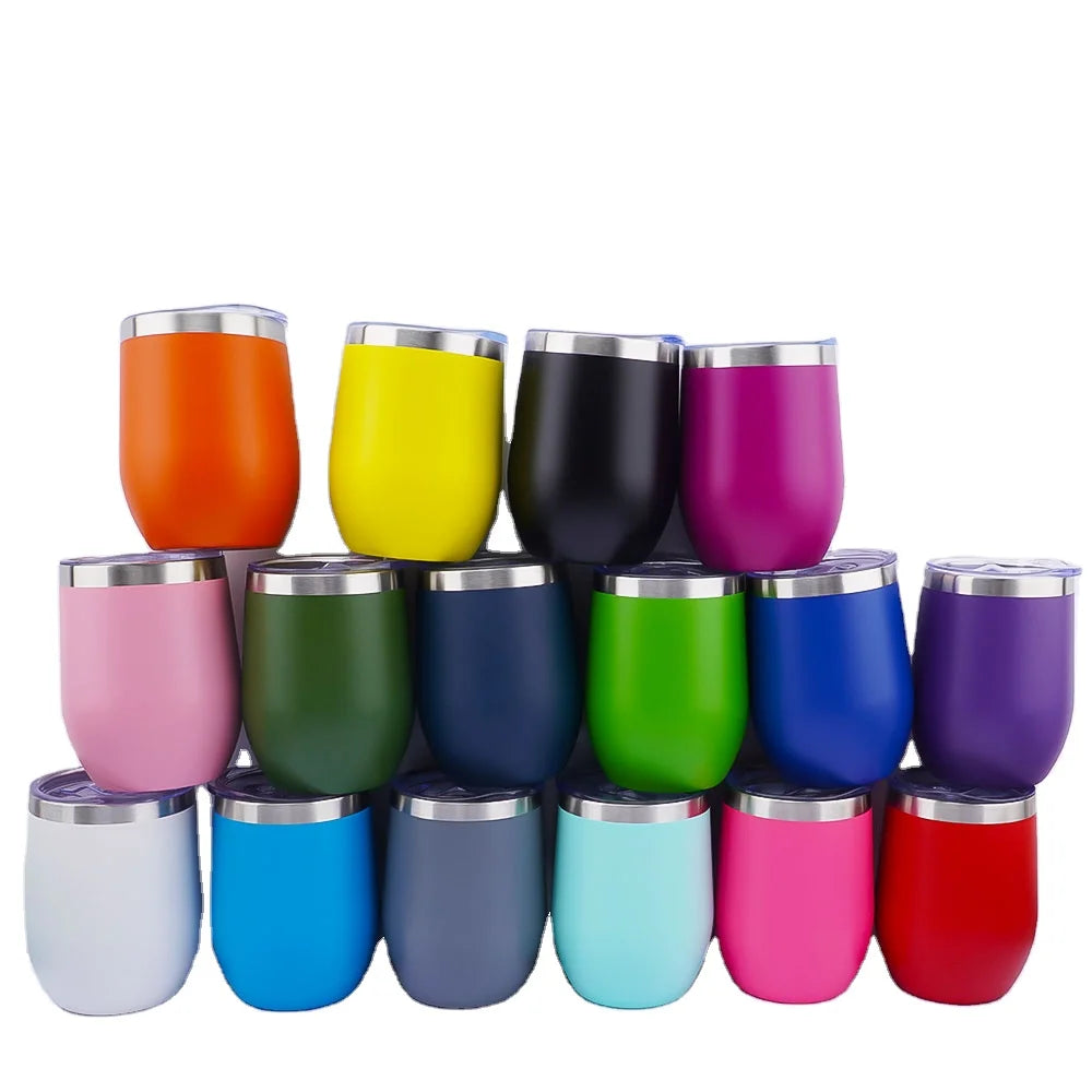 Stemless 12 OZ Wine Tumbler Glasses with Lid -Insulated Double Wall Vacuum Stainless Steel Travel Tumbler with Straw