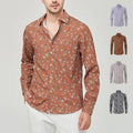 RNSHANGER Men's New Flower Printed Shirt Fashion Elastic Turn Down Collar Anti-wrinkle Long Sleeve Shirts for Men Loose Shirts