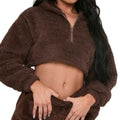 Wholesale Customizable Women's Fluffy Teddy Borg Quarter Zipper Crop Fleece Reversible Eco-Friendly Lightweight Plus Size Sports