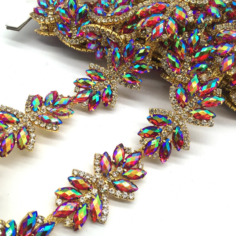 Sewing Bridal Trims Crystal Rhinestone Fabric Chain Trim for Wedding Garment Decoration DIY Accessories