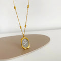French Bead Chain Retro Geometric Magic Stainless Steel 18K Gold Plated Mirror Rose Flower Pendant Necklace Fashion Accessory