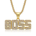 Luxury Men's Hip Hop Jewelry Stainless Steel Boss Letter Pendant Necklace Gold Plated Square Pearl Beads Classics for Rap