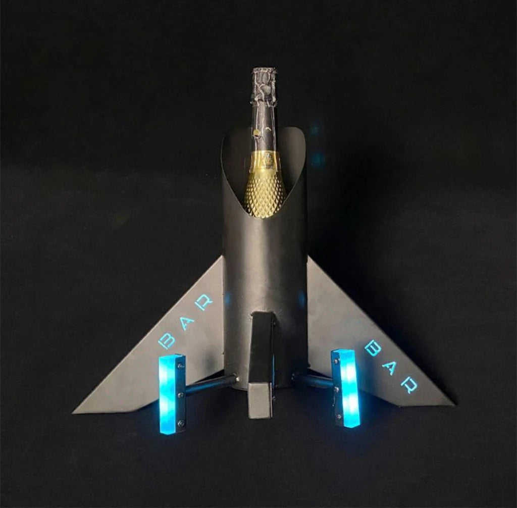 Custom Plane Bottle Glorifier Rechargeable Stainless Steel Rocket Bottle Presenter