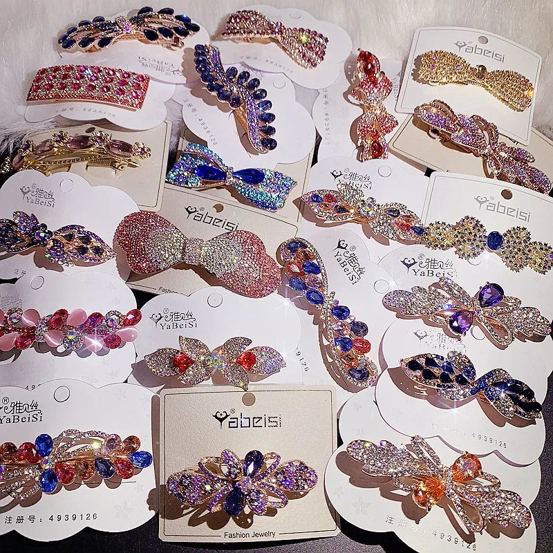 Fashionable Sparkling Color Czech Zirconium Spring Clip Headwear Micro Inlaid Diamond Hairpin Horsetail Clip Hairpin Wholesale