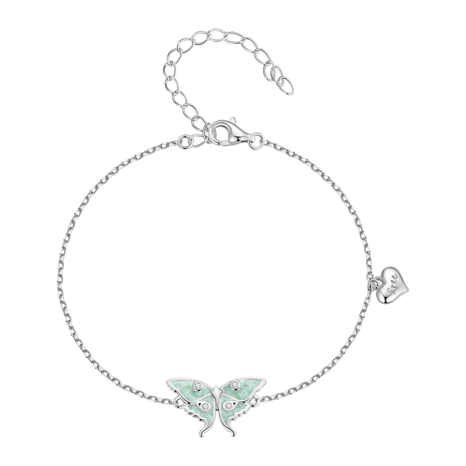 925 Sterling Silver the Wizard of Oz Mint Green Enamel Butterfly Bracelet Pave Setting CZ for Women Birthday Gift BSB118