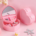 Pink Girl Heart Storage Box with Mirror Plastic Travel Private Label Makeup Mirror WIth Box Accessory Hair Clips Jewelry Box
