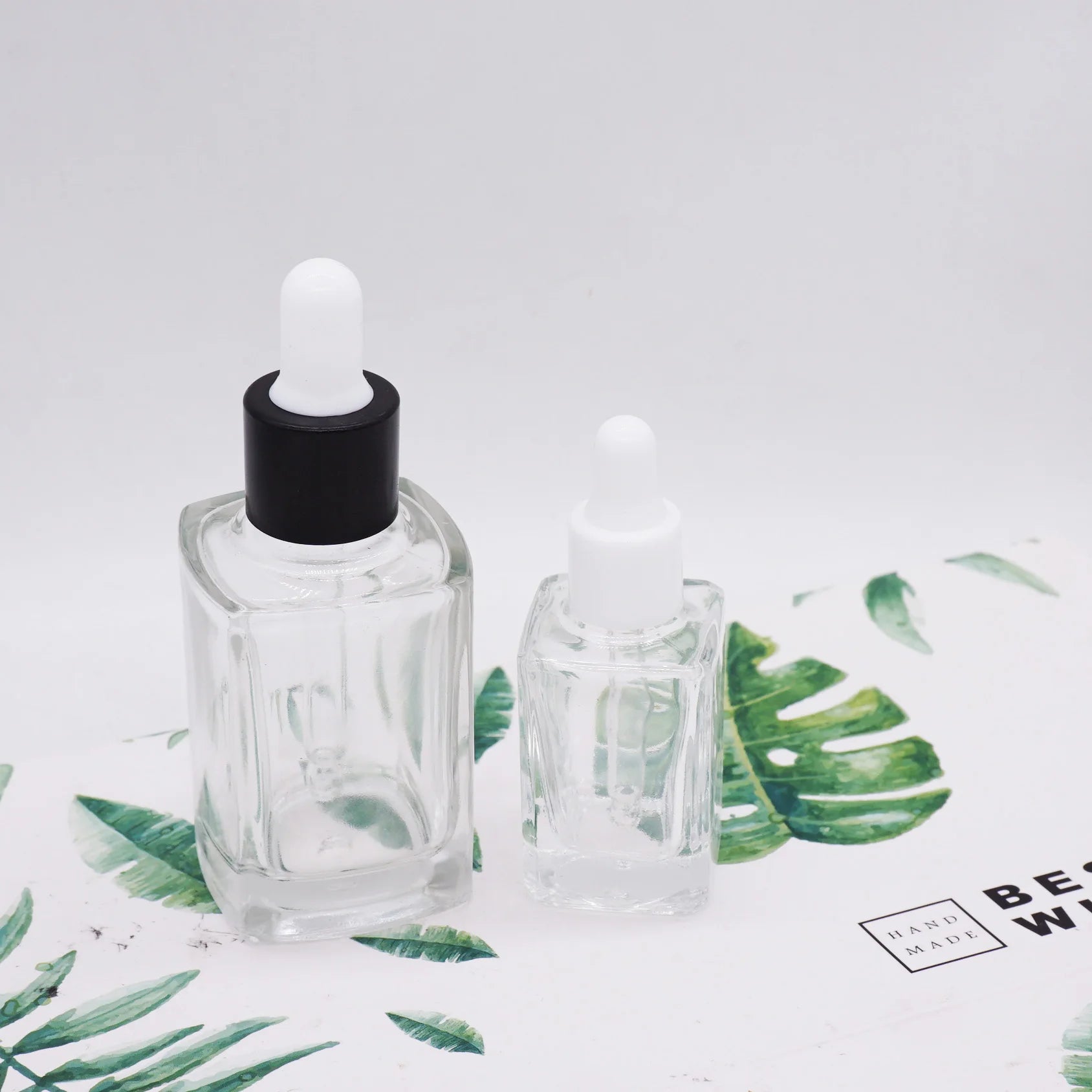 30ml Empty clear square Glass Bottles Eye Dropper with Black  Lid