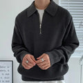 M-3XL  Korean Version Solid Color Knitted Sweater Trendy Zippered Sweater Jacket Men's Lapel Casual Long Sleeves Tops