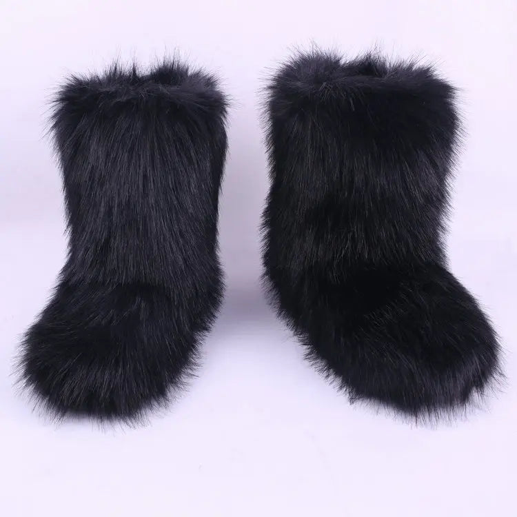 Eskimo Boots Covers Winter Shaggy Faux Fur Woman Purple Plush Midi Rubber Snow Boot 36 37 38 39 40 41 42 43 44 Half Boot Furfur