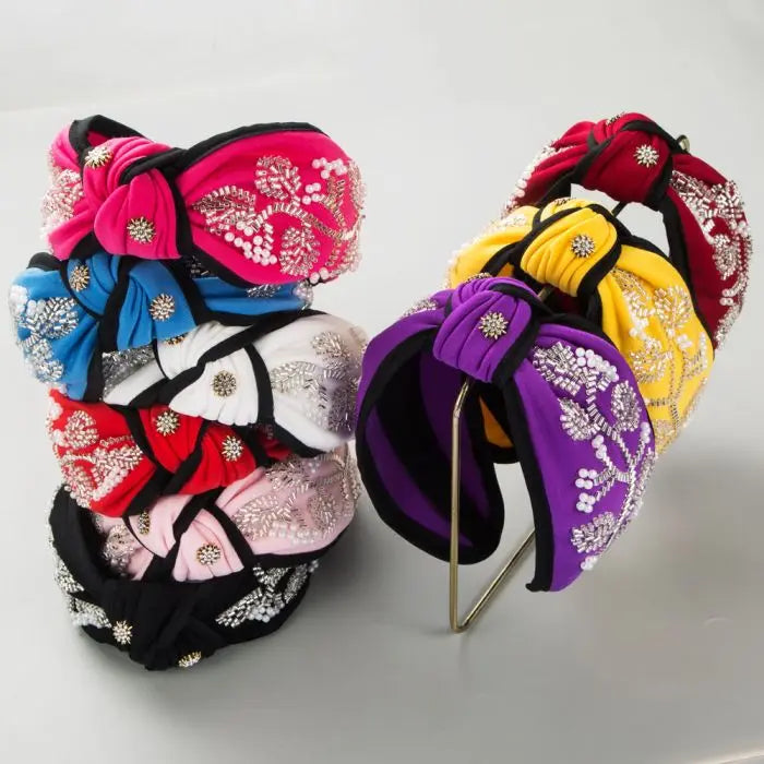 Fashion Wide Knot Hair Bands Hand Sewn Flower Hair Bands for Women Girls Hair Accessories