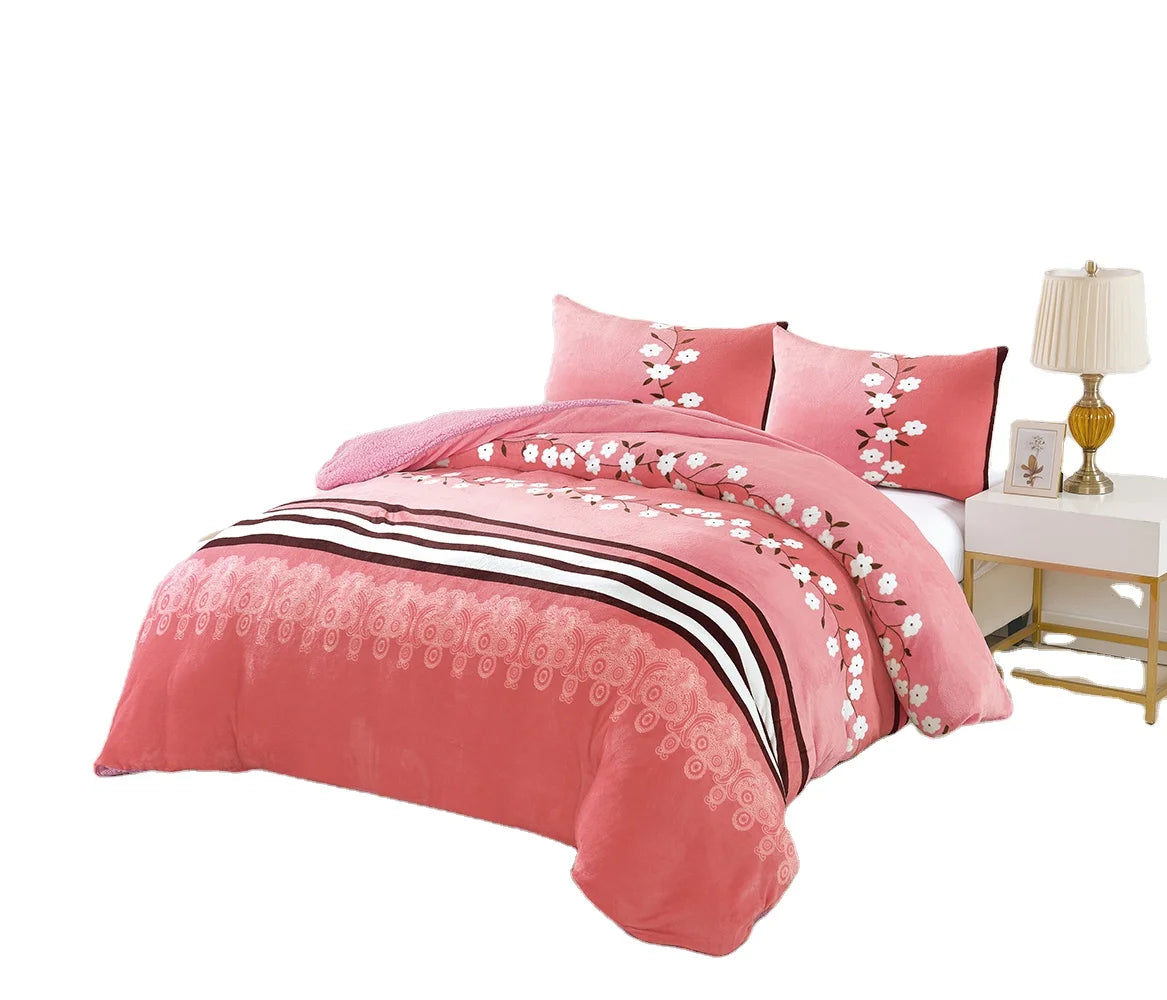 New Fluffy King Size Flannel Bed Comforter Set Bedding Set Luxury Quilt Set