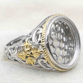 Sterling Silver 13*16mm Semi Mount Men's Ring Frame Empty Blank Bar Bezel Setting S925 Base Without Center Stone for DIY Inlay