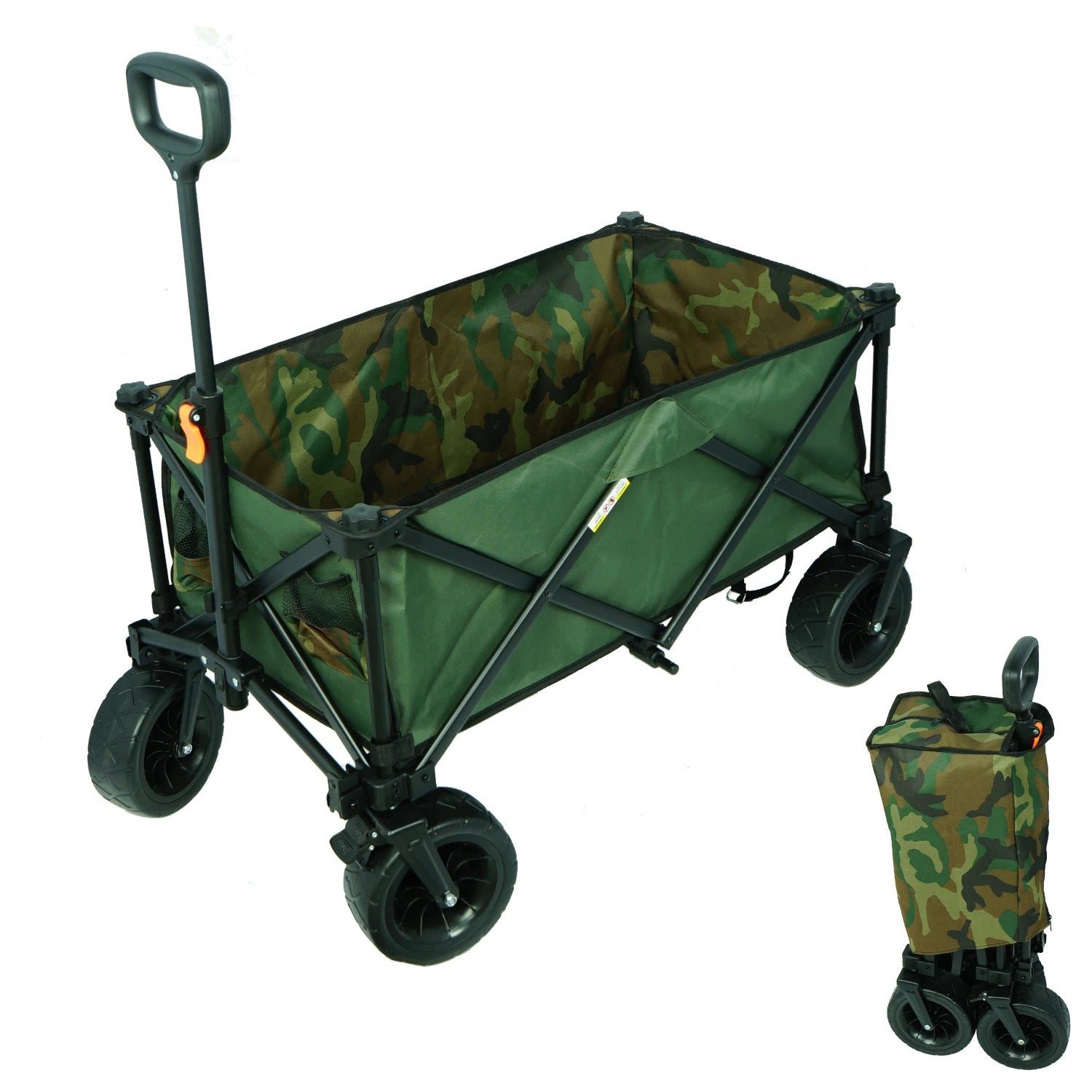 GSD Outdoor Camping Collapsible Folding Wagon Cart Washable Heavy Duty Utility Beach Wagon Cart With Side Pocket and Brakes