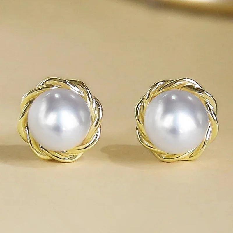 CAOSHI Factory Direct Sales Simple Style Pearl Earring for Fashion Party Wedding Gold Plated Stud Earrings Jewelry for Women OEM