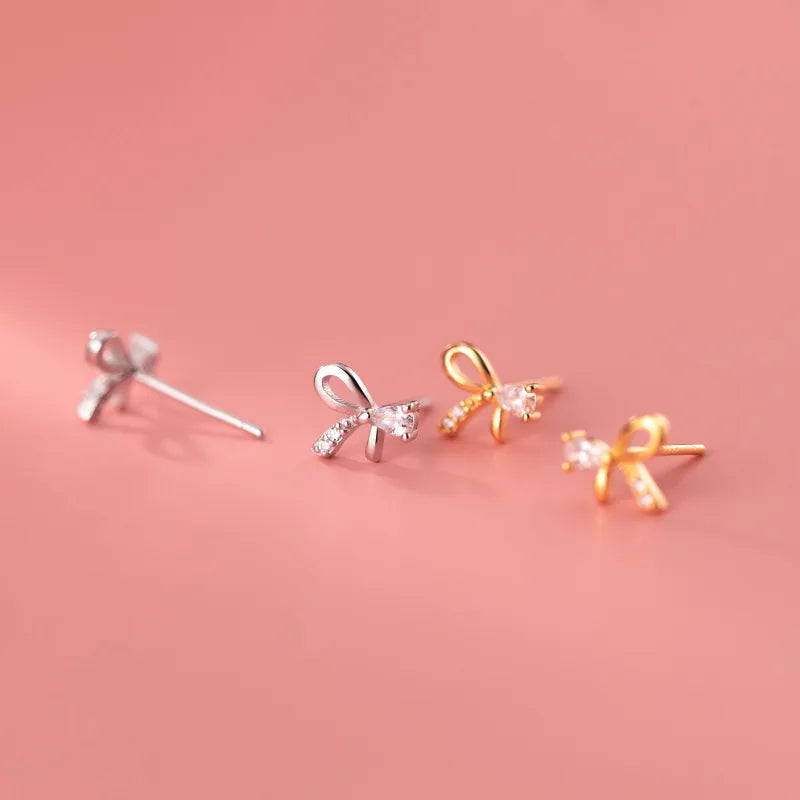 Women Fine Jewelry Earrings Butterfly Bowtie Cubic Zirconia 925 Sterling Silver Bow Earring for Girls